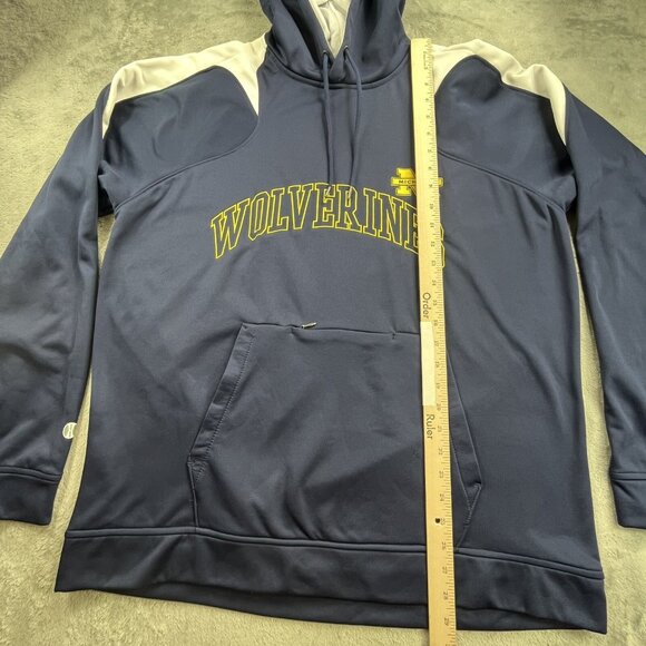 Michigan Wolverine Hoodie Men Large Blue Sweatshirt Holloway Dry Excel Spell out - Picture 6 of 11